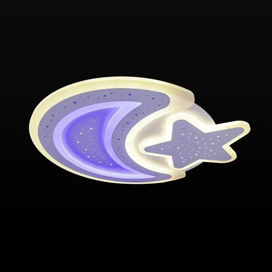 Lustre LED avec télécommande CORALIA 81W, Lune et Étoile, Lumière Froide/Chaude/Neutre Dimmable Blanc