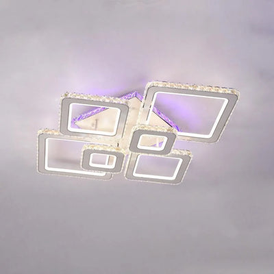 Lustre LED avec télécommande et cristal TERRANO RGB 288W, 6 Carrés, Lumière Froid/Chaud/Neutre, Dimmable, Chrome Blanc Brillant