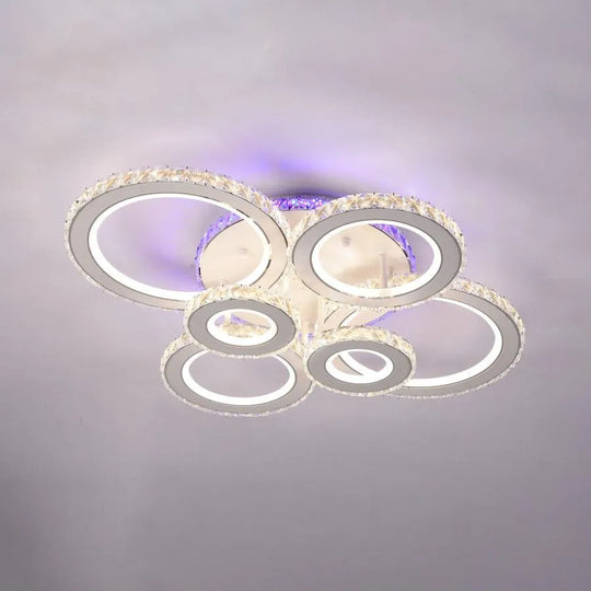 Lustre LED avec télécommande et cristal MEILI ZAFINA RGB 238W, 6 Cercles, Lumière Froid/Chaud/Neutre, Dimmable, Lustres LED en Cristal Blanc Default Title Alessandro Design