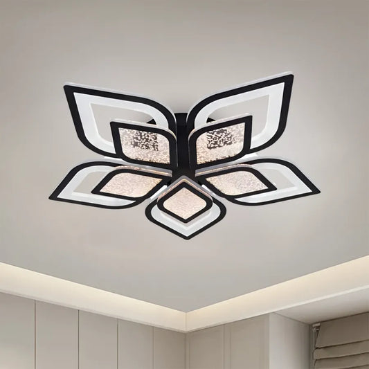 Lustre LED avec télécommande DALIA 96W, 5 pétales, Lumière froide/chaude/neutre, Dimmable, Noir