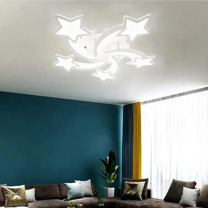 Lustre LED avec télécommande IPOMOEA 69W, 5 étoiles, Lumière Froide/Chaude/Neutre, Dimmable, Blanc