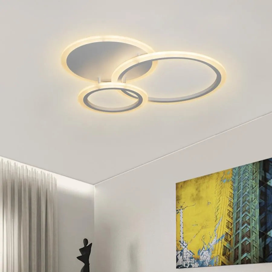 Lustre LED avec télécommande LUCY 45W, 3 Cercles, Lumière Froide/Chaude/Neutre, Dimmable, Blanc