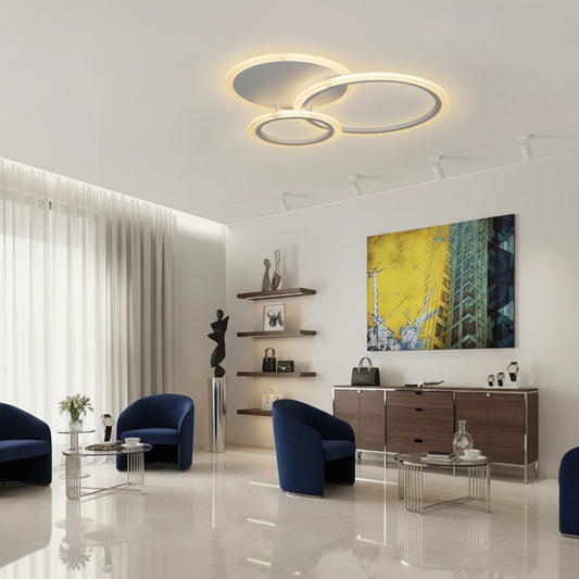 Lustre LED avec télécommande LUCY 45W, 3 Cercles, Lumière Froide/Chaude/Neutre, Dimmable, Blanc