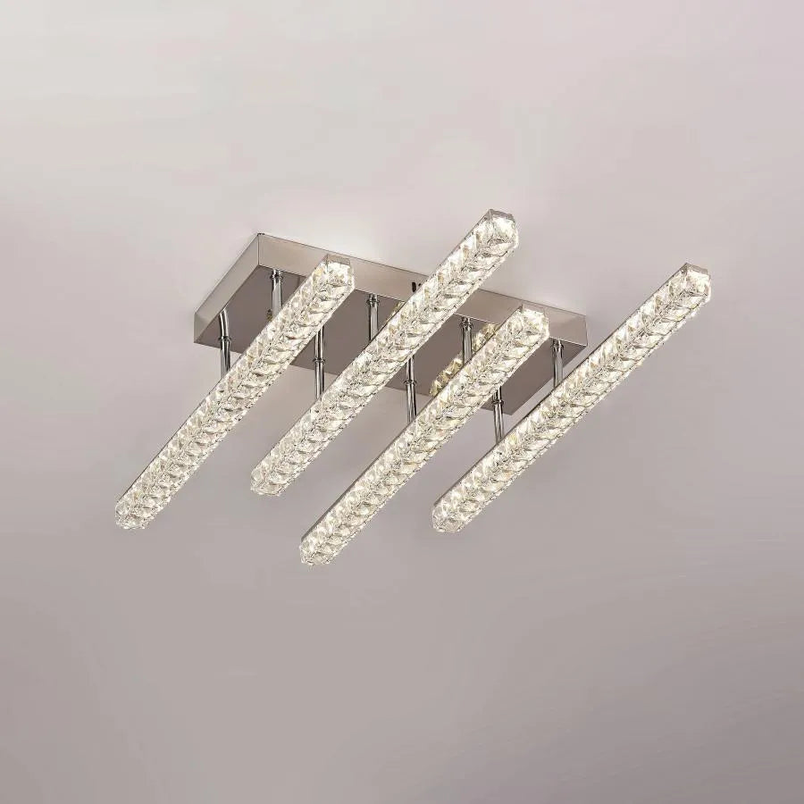 Lustre LED avec télécommande et cristal TEJANA 112W, Linéaire, Lumière Froide/Chaude/Neutre, Dimmable, Chrome Brillant