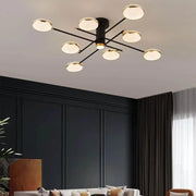 Lustre LED avec télécommande et cristal MISEL 154W, 9 éléments, Lumière Froide/Chaude/Neutre, Dimmable, Noir Or