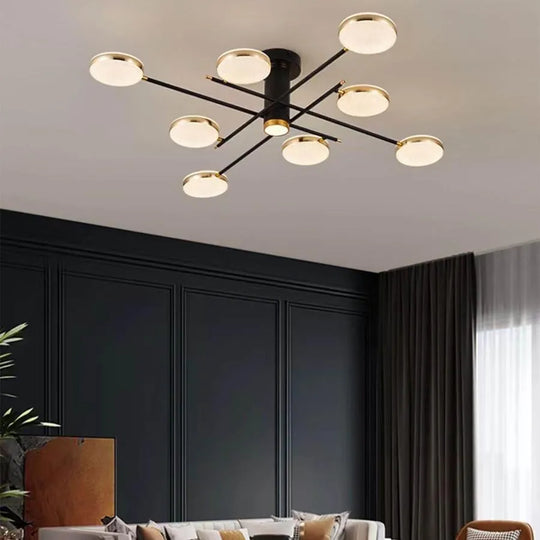 Lustre LED avec télécommande et cristal MISEL 154W, 9 éléments, Lumière Froide/Chaude/Neutre, Dimmable, Noir Or