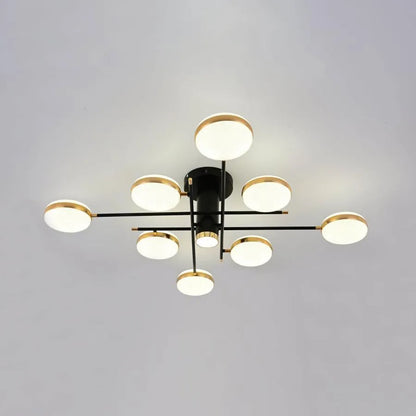 Lustre LED avec télécommande et cristal MISEL 154W, 9 éléments, Lumière Froide/Chaude/Neutre, Dimmable, Noir Or