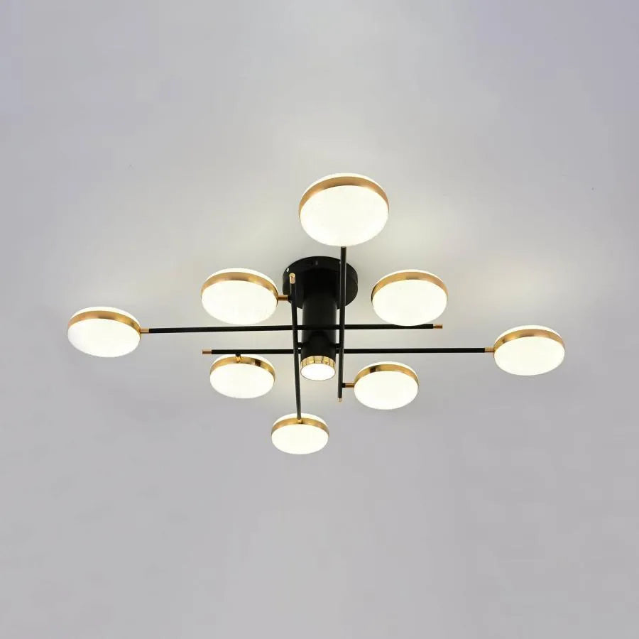 Lustre LED avec télécommande et cristal MISEL 154W, 9 éléments, Lumière Froide/Chaude/Neutre, Dimmable, Noir Or