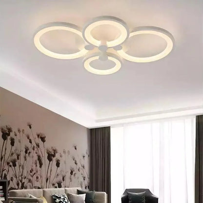 Lustre LED avec télécommande ALANI 52W, 4 Cercles, Lumière Froide/Chaude/Neutre, Dimmable, Blanc