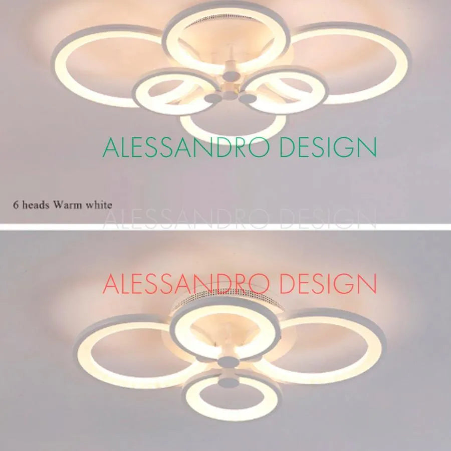 Lustre LED avec télécommande ALANI 52W, 4 Cercles, Lumière Froide/Chaude/Neutre, Dimmable, Blanc