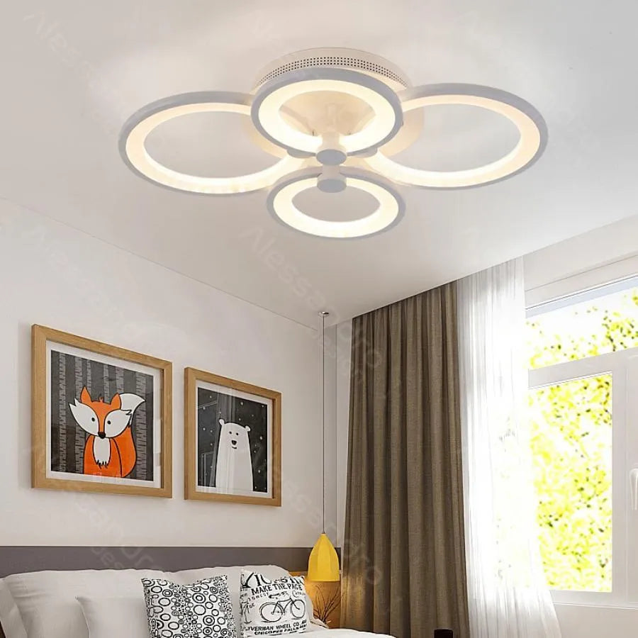 Lustre LED avec télécommande ALANI 52W, 4 Cercles, Lumière Froide/Chaude/Neutre, Dimmable, Blanc