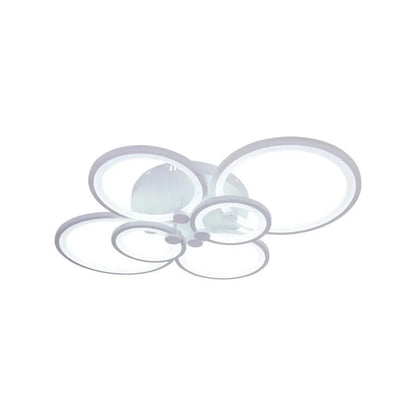 Lustre LED avec télécommande ALANI 168W, 6 Cercles, Lumière Froide/Chaude/Neutre, Dimmable, Blanc