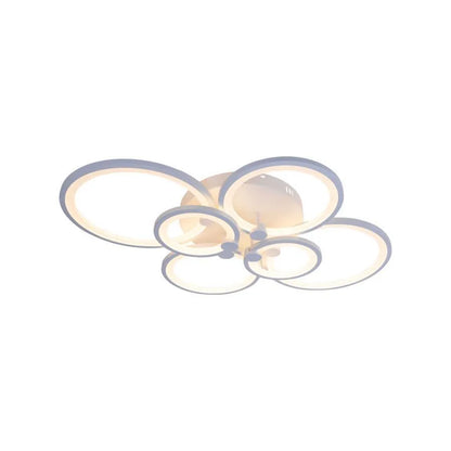 Lustre LED avec télécommande ALANI 168W, 6 Cercles, Lumière Froide/Chaude/Neutre, Dimmable, Blanc