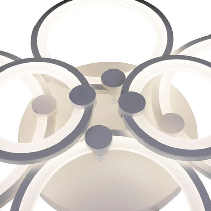 Lustre LED avec télécommande ALANI 168W, 6 Cercles, Lumière Froide/Chaude/Neutre, Dimmable, Blanc
