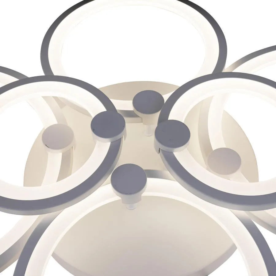 Lustre LED avec télécommande ALANI 168W, 6 Cercles, Lumière Froide/Chaude/Neutre, Dimmable, Blanc