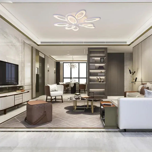 Lustre LED avec télécommande TOURNESOL 98W, 9 Éléments, Lumière Froide/Chaude/Neutre, Dimmable, Blanc