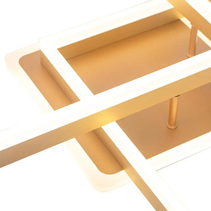 Lustre LED avec télécommande ARWEN 142W, 2 Carrés, Lumière Froide/Chaude/Neutre, Dimmable, Doré