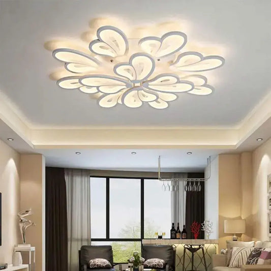 Lustre LED avec télécommande BLOSSOM 146W, 12 Pétales, Lumière Froide/Chaude/Neutre 3000k/4000k/6000k, Dimmable, Blanc