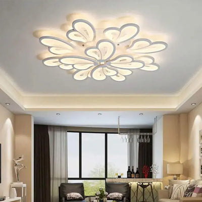 Lustre LED avec télécommande BLOSSOM 146W, 12 Pétales, Lumière Froide/Chaude/Neutre 3000k/4000k/6000k, Dimmable, Blanc