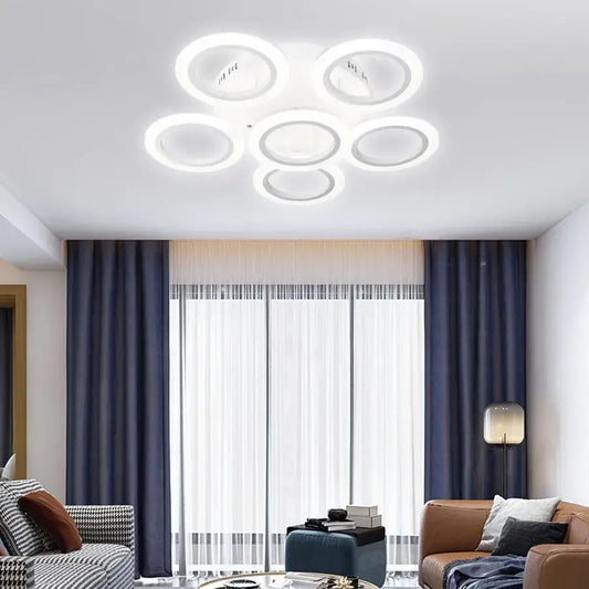 Lustre LED avec télécommande BOEME 50W, 6 Cercles, Lumière Froide/Chaude/Neutre, Dimmable, Blanc