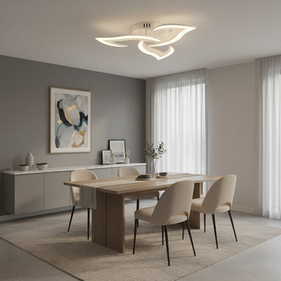 Lustre LED avec télécommande LOTUS 32W, 3 pétales, Lumière Froide/Chaude/Neutre, Dimmable, Blanc