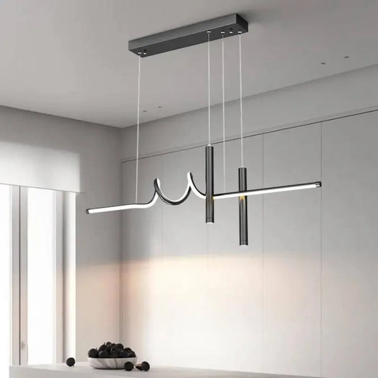 Lustre LED suspendu avec télécommande DANNA 35W, Lumière Froide/Chaude/Neutre, Dimmable, Noir, Hauteur Réglable