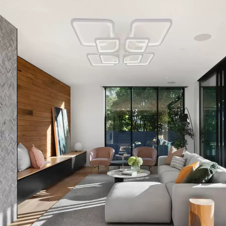 Lustre LED avec télécommande ZOE 135W, 8 carrés, Lumière Froide/Chaude/Neutre, Dimmable, Blanc