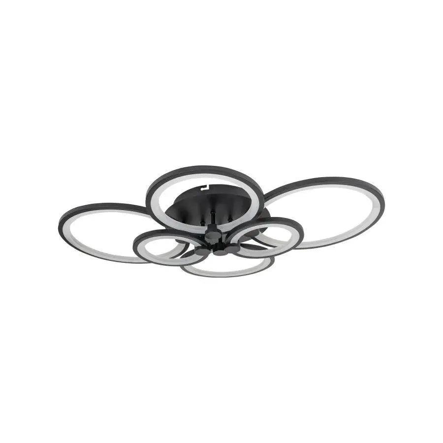 Lustre LED avec télécommande ALANI 152W, 6 Cercles, Lumière Froide/Chaude/Neutre, Dimmable, Noir