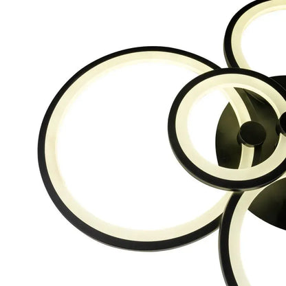 Lustre LED avec télécommande ALANI 152W, 6 Cercles, Lumière Froide/Chaude/Neutre, Dimmable, Noir