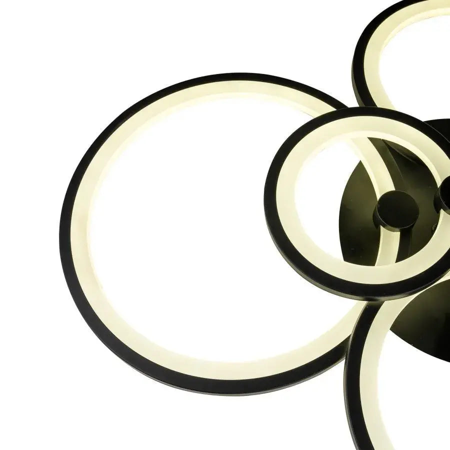 Lustre LED avec télécommande ALANI 152W, 6 Cercles, Lumière Froide/Chaude/Neutre, Dimmable, Noir