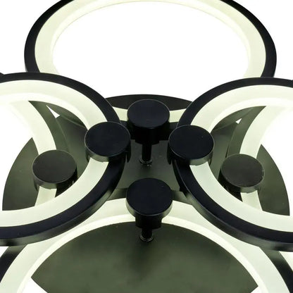 Lustre LED avec télécommande ALANI 152W, 6 Cercles, Lumière Froide/Chaude/Neutre, Dimmable, Noir