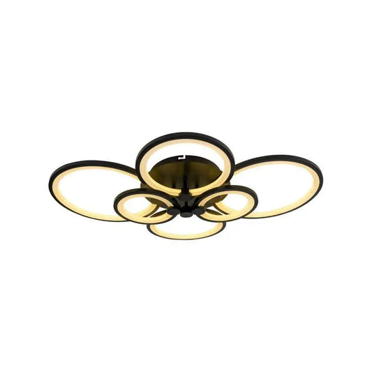 Lustre LED avec télécommande ALANI 152W, 6 Cercles, Lumière Froide/Chaude/Neutre, Dimmable, Noir