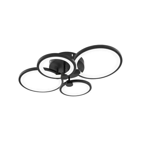 Lustre LED avec télécommande ALANI 88W, 4 Cercles, Lumière Froide/Chaude/Neutre, Dimmable, Noir