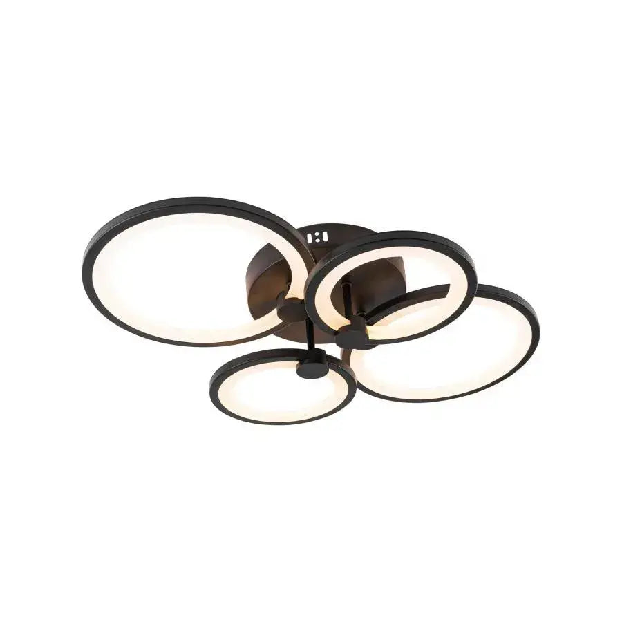 Lustre LED avec télécommande ALANI 88W, 4 Cercles, Lumière Froide/Chaude/Neutre, Dimmable, Noir
