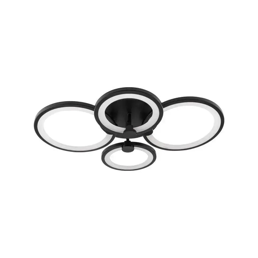 Lustre LED avec télécommande ALANI 88W, 4 Cercles, Lumière Froide/Chaude/Neutre, Dimmable, Noir