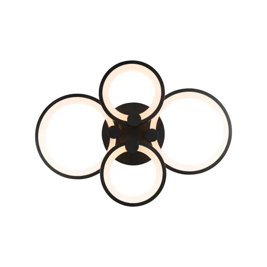 Lustre LED avec télécommande ALANI 88W, 4 Cercles, Lumière Froide/Chaude/Neutre, Dimmable, Noir
