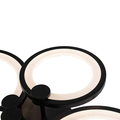 Lustre LED avec télécommande ALANI 88W, 4 Cercles, Lumière Froide/Chaude/Neutre, Dimmable, Noir