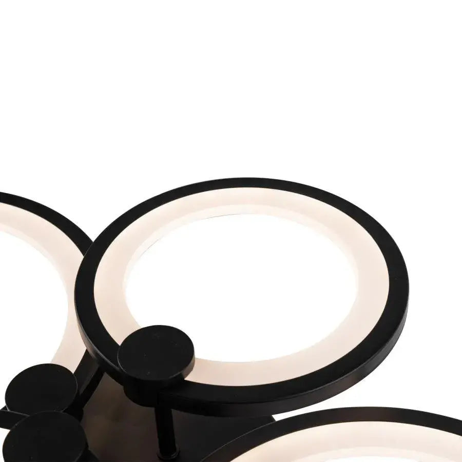 Lustre LED avec télécommande ALANI 88W, 4 Cercles, Lumière Froide/Chaude/Neutre, Dimmable, Noir
