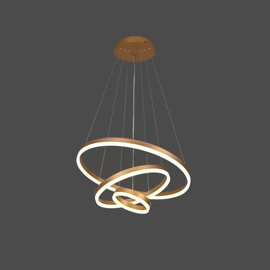 Lustre LED suspendu avec télécommande ELIZABETH, 85W, 3 Cercles, Lumière Froid/Chaud/Neutre, Dimmable, Or Brillant, Hauteur Réglable