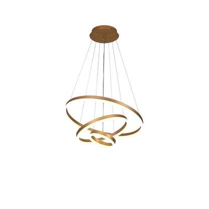 Lustre LED suspendu avec télécommande ELIZABETH, 85W, 3 Cercles, Lumière Froid/Chaud/Neutre, Dimmable, Or Brillant, Hauteur Réglable