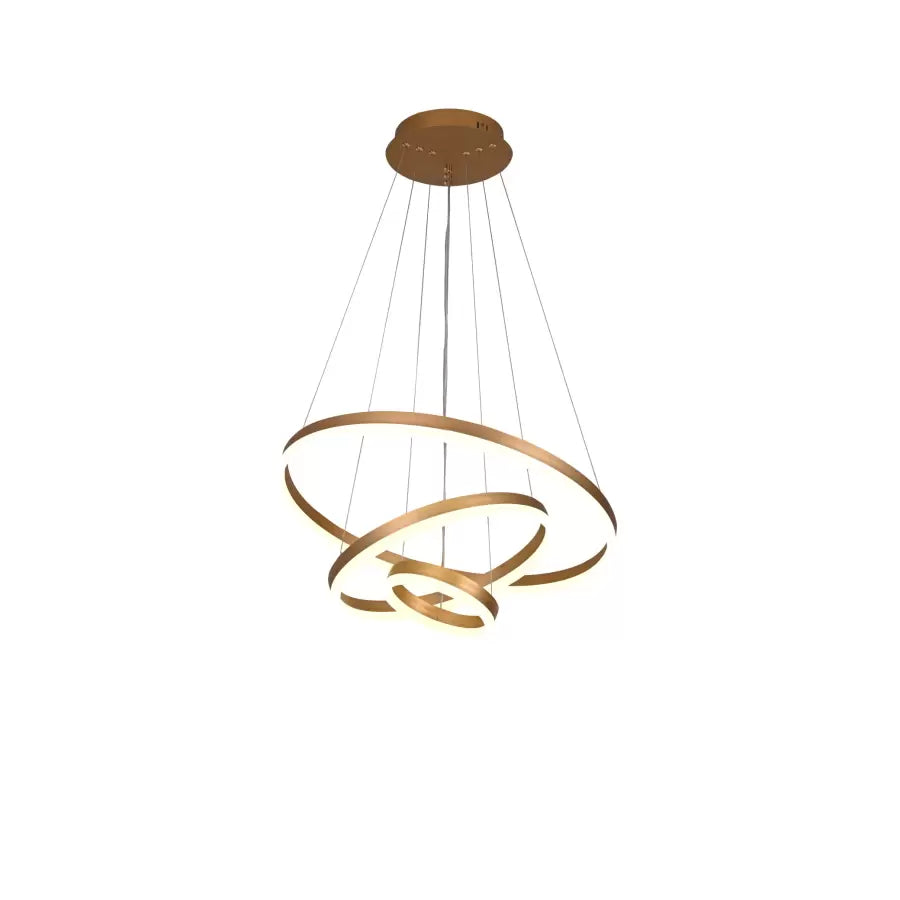 Lustre LED suspendu avec télécommande ELIZABETH, 85W, 3 Cercles, Lumière Froid/Chaud/Neutre, Dimmable, Or Brillant, Hauteur Réglable