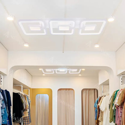 Lustre LED avec télécommande FELIX 87W, 3 Carrés, Lumière Froide/Chaude/Neutre, Dimmable, Blanc