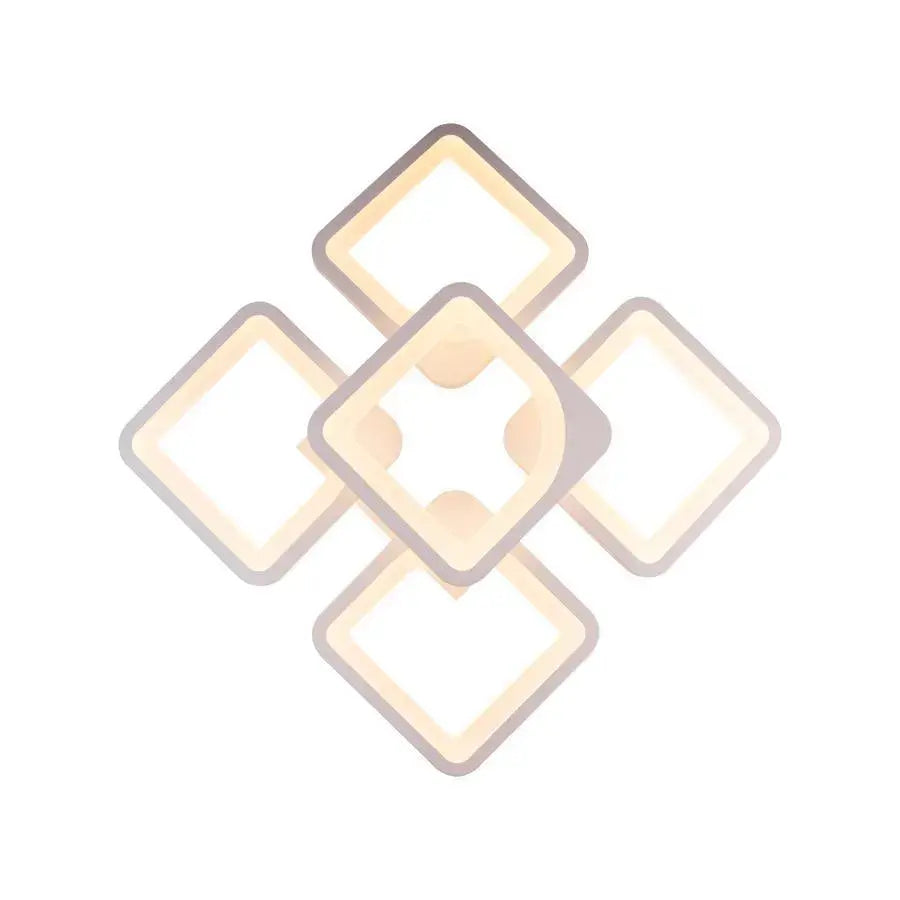 Lustre LED avec télécommande FELY 80W, 5 carrés, Lumière Froide/Chaude/Neutre, Dimmable, Blanc