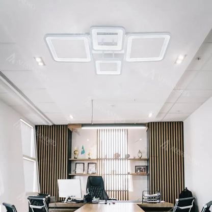 Lustre LED avec télécommande ELLA 67W, 4 carrés, Lumière Froide/Chaude/Neutre, Dimmable, Blanc