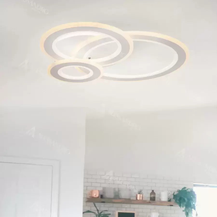 KYLIE Lustre LED 77W, 3 Cercles, Lumière Froide/Chaude/Neutre, Blanc