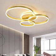 Lustre LED avec télécommande LYRA 100W, 3 Cercles, Lumière Froide/Chaude/Neutre, Dimmable, Or Brossé
