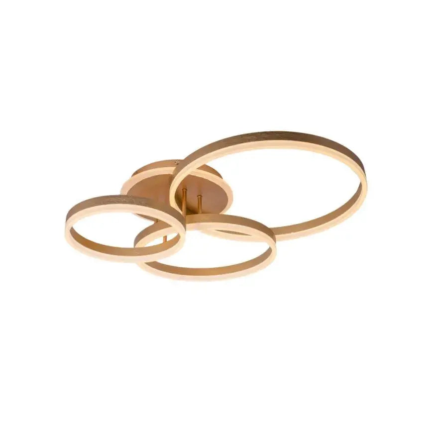 Lustre LED avec télécommande LYRA 100W, 3 Cercles, Lumière Froide/Chaude/Neutre, Dimmable, Or Brossé