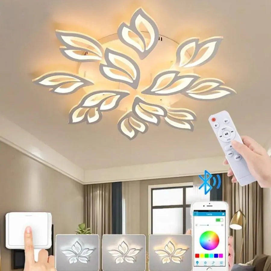 Lustre LED avec télécommande LILY 150W, 12 Éléments, Lumière Froide/Chaude/Neutre, Dimmable, Blanc