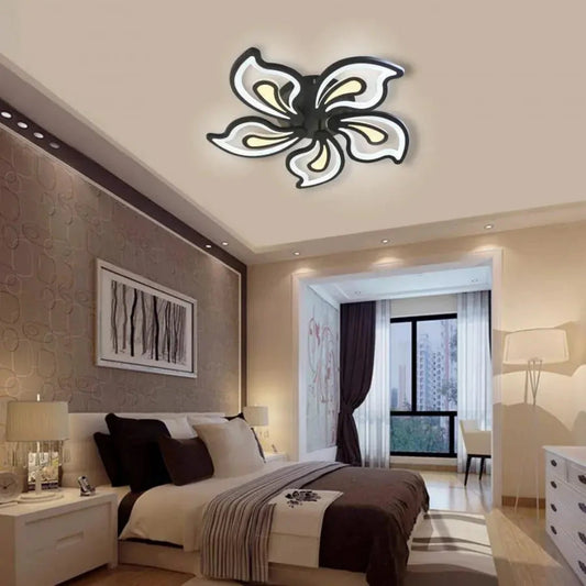Lustre LED avec télécommande GLORIOSA 150W, 5 pétales, Lumière Froide/Chaude/Neutre, Dimmable, Noir