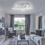 Lustre LED avec télécommande et cristal Alejandro RGB 88W, 5 Fleurs, Lumière Froide/Chaude/Neutre, Dimable, Chrome Brillant